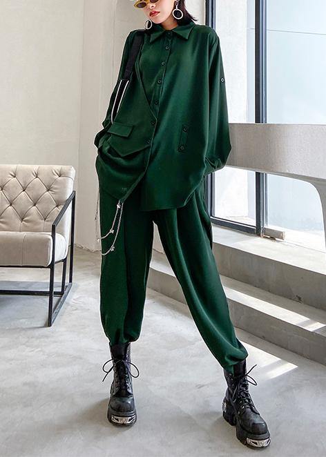 Slim suit female plus size fashion casual green shirt pants two-piece suit