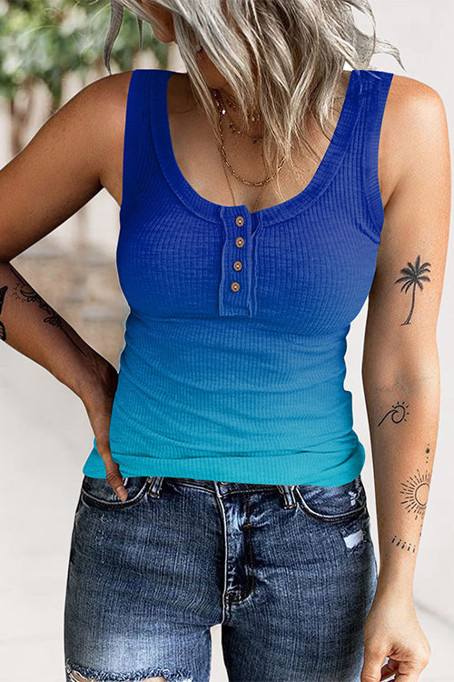 Trixiedress Casual U Neck Buttons Gradient Tank Top
