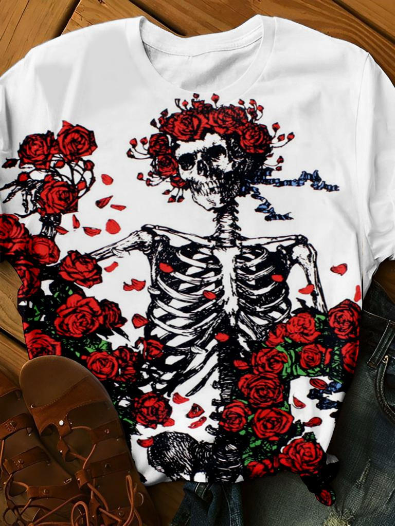 Rose Skeleton Crew Neck T-Shirt