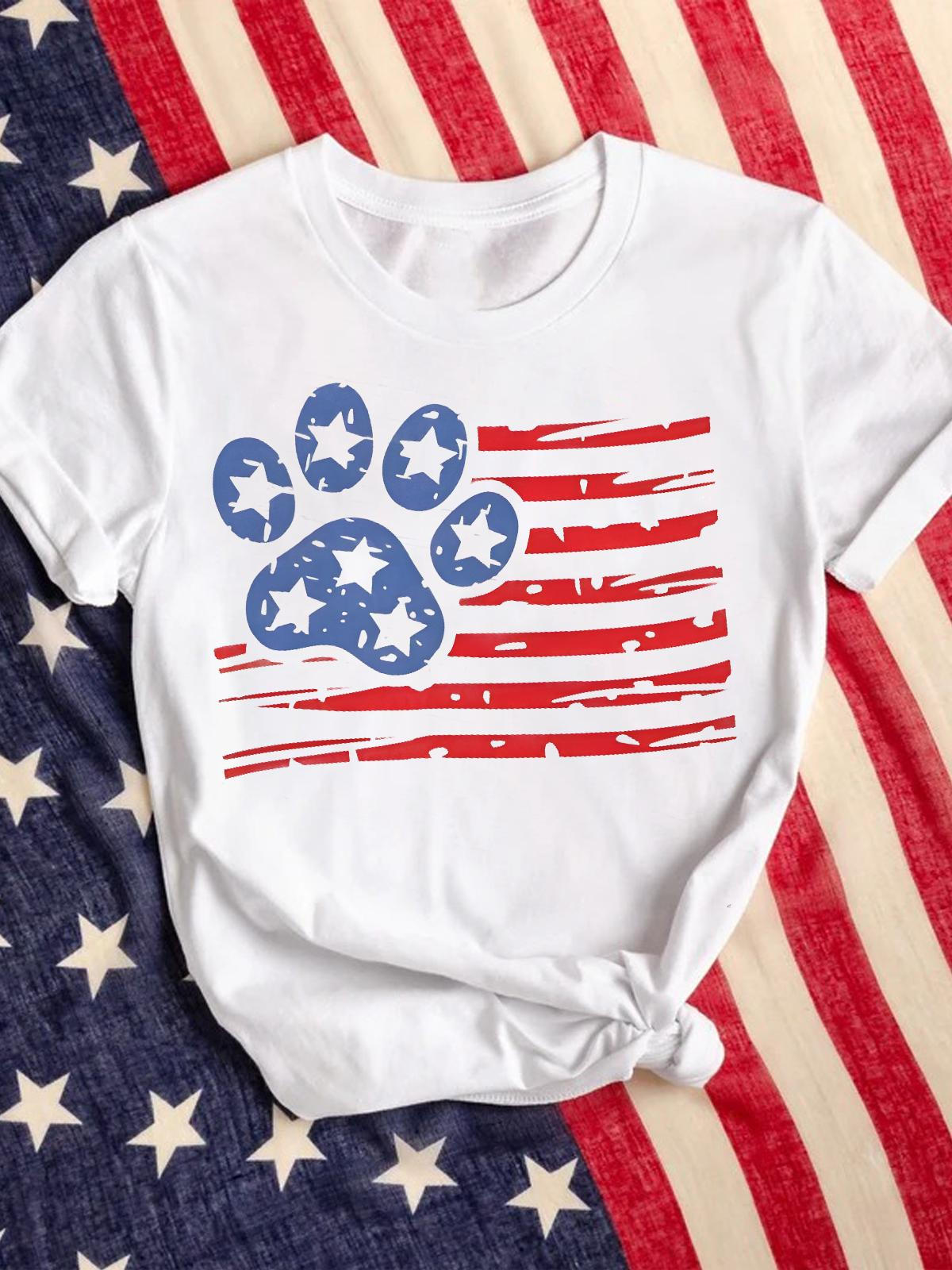 Dog Paw Flag Print Casual T-shirt