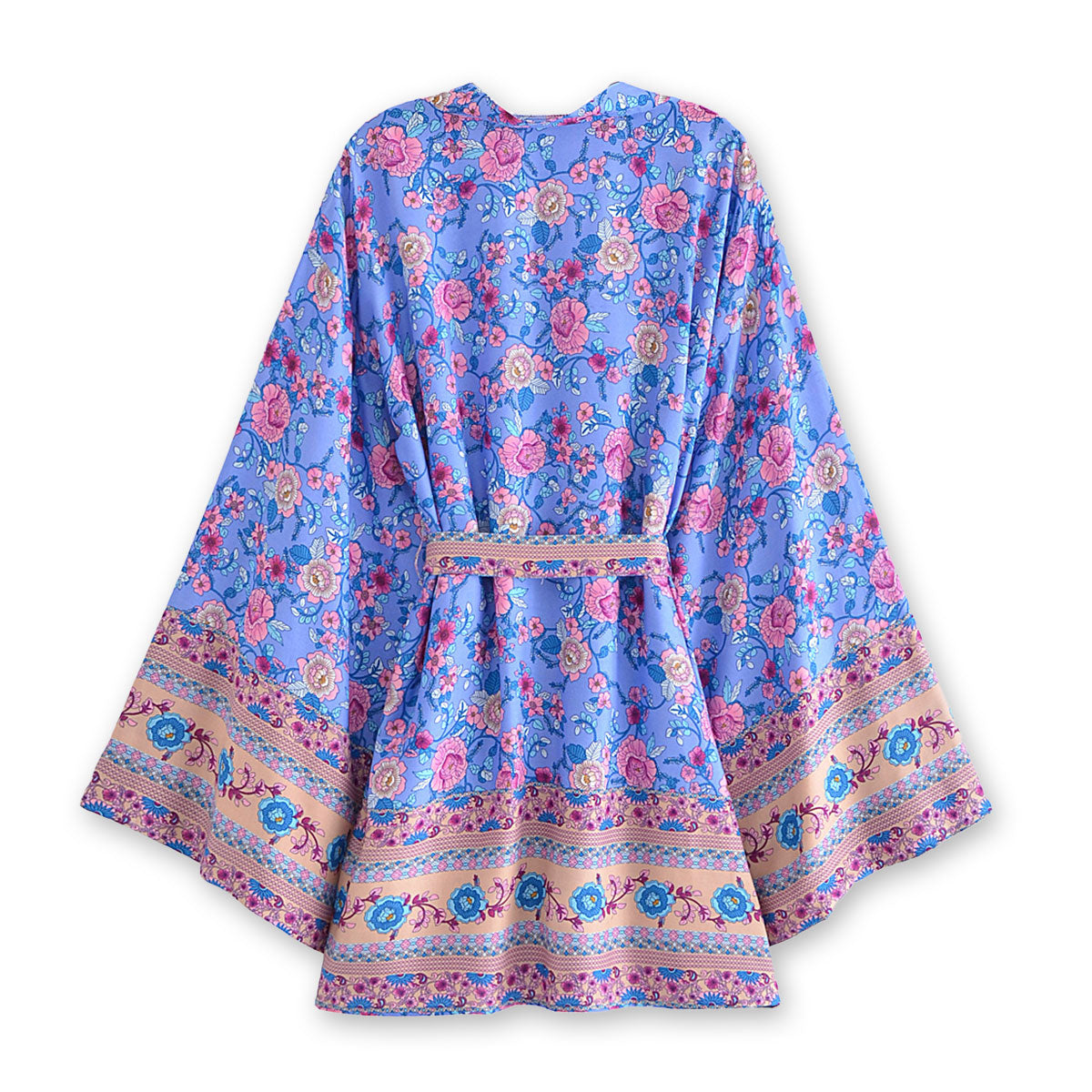 Blue Violet Boho Floral Print Short Robe