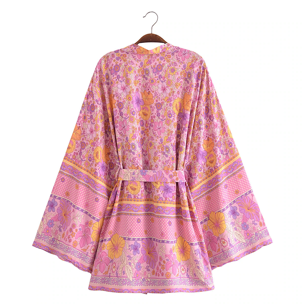 Pink Hibiscus Boho Floral Print Short Robe