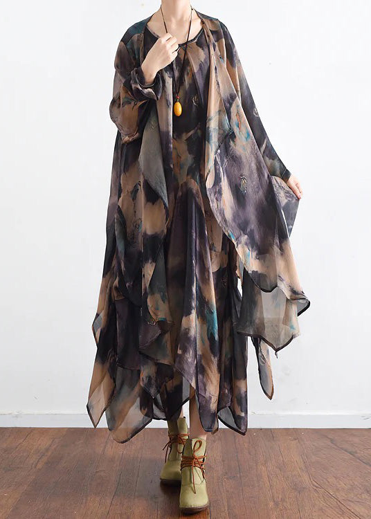 Blue floral silk dresses 2021 baggy maxi dresses caftan gown two pieces asymmetrical design