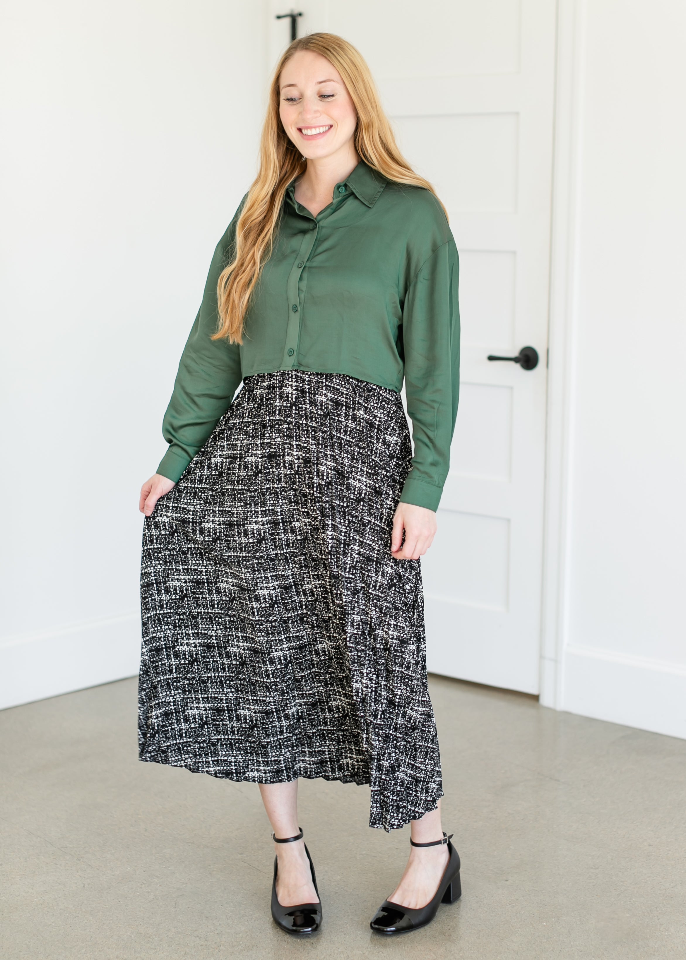 Printed Pleated Maxi Skirt