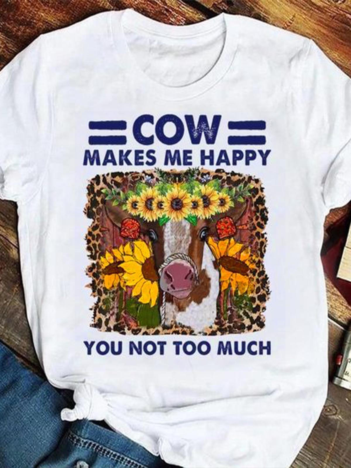 Cow Sunflower Crew Neck T-shirt