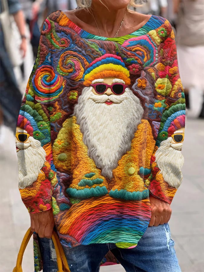 Women's Vintage Santa Claus French Cashmere Knit Crew Neck Top