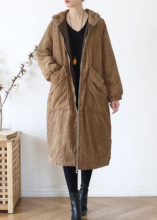 Warm casual winter jacket hoodedovercoat khakicorduroy warm winter coat
